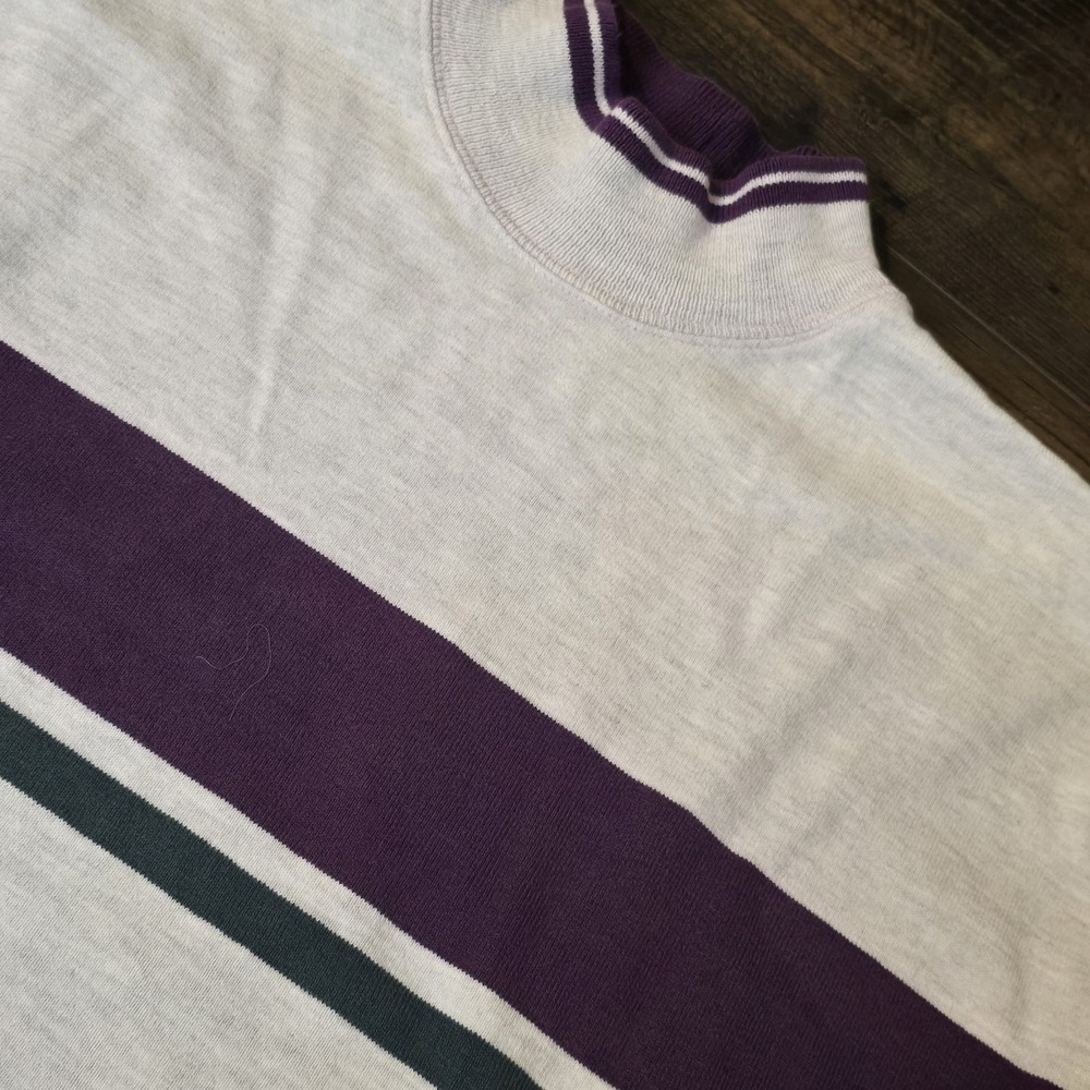 Vintage 80s 90s LL Bean Striped Sweatshirt L Gray Purple Green Dad Preppy‎